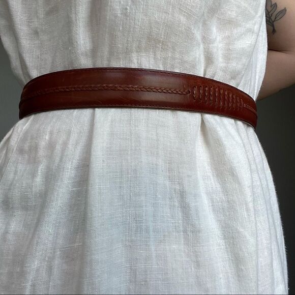 Vintage Women’s 90s Onyx by Brighton Brown Tan Leather Western Cowgirl Belt - Picture 7 of 9